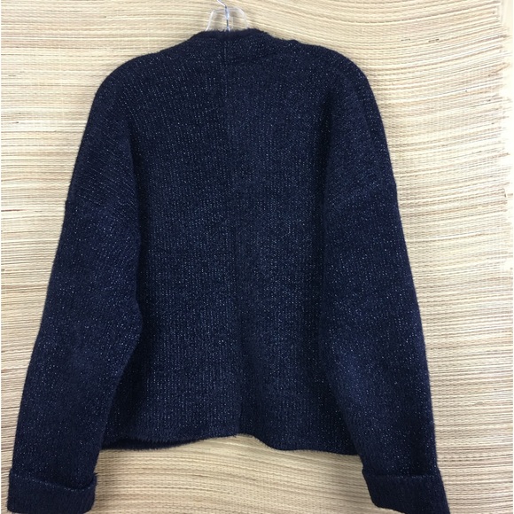 Anthropologie Pilcro Oliver Shine Metallic Cardigan Navy One Size - Picture 5 of 10